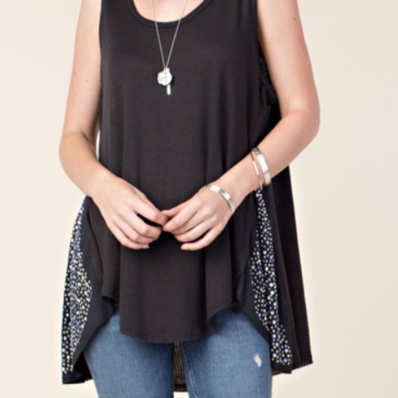 Sleeveless Top with Wing Print and Stones  #90-1 - Picture 3 of 9